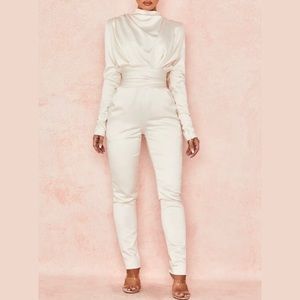 New NWOT HOCB Gabrielle Satin Jumpsuit Medium